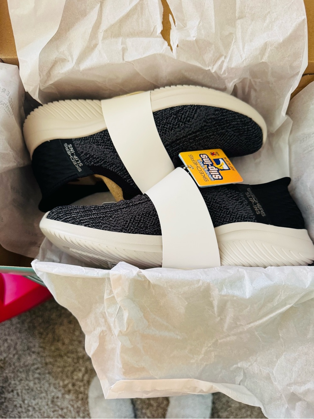 Skechers Women’s Black and White Slip-On Sneakers - Picture 2 of 7